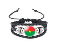 vmcoatdu World Many National Flags Bangle Retro Alloy Leather Bracelet for National Flag Braided Rope Bracelet Bangle, One Size, Metal, alloy