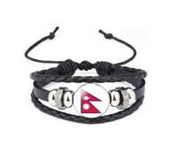 vmcoatdu World Many National Flags Bangle Retro Alloy Leather Bracelet for National Flag Braided Rope Bracelet Bangle, One Size, Metal, alloy