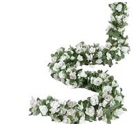 VMDVBNA Artificial Flower Vines Artificial Rose Flowers Vine For Home Room Decoration Autumn Garden Arch Fake Plants Wedding Decor(White)