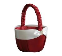 VMDVBNA Flower Girl Basket Red Flower Girl Basket Romantic Wedding Day Collection Flower Basket White Satin Beaded Wedding Flower Girl Basket Bowknot