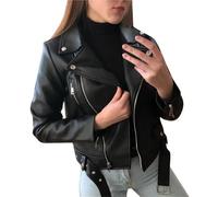 VMDVBNA Leather Jacket Faux Leather Jacket Solid Color Lady Autumn Winter Biker Women Waterproof Coat Veste Femme(M)