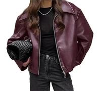 VMDVBNA Leather Jacket PU Leather Jacket Motorcycle Women Vintage Long Sleeve Bomber Biker Female Zipper Coats High Street(S)