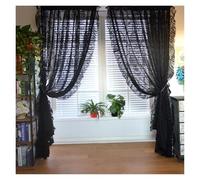 VMDVBNA Ruffled Curtains Black Floral Tulle Ruffle Lace Vintage Voile Sheer Curtains For Bedroom Romantic Flower Light Filtering Window Drapes(Pull Pleated Tape,1PC W150 x H260cm)