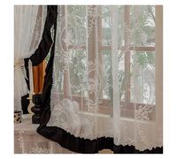 VMDVBNA Ruffled Curtains White Flower Jacquard Tulle Curtain For Living Room Bedroom Black Ruffled Lace Sheer Veil Drapes For Kitchen Door Decor(W300 x H260cm 1Piece)