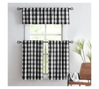 VMDVBNA Short Curtains Checkered curtains, kitchen 132x38cm 1pcs 68x60cm 68x91cm 2pcs for Small Windows(Black,68x60cm)