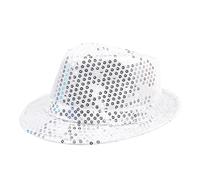 VMDVBNA Top Hat Sequins Bowler Hat Dance Cap Rolled Edge Sparking Jazz Stage Performance for Men(White)