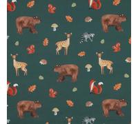 VmG-Store 1 m Cotton Fabric for Sewing, 100% Cotton Sewing Fabric, No Sold by the Metre, Children's Fabric, Patchwork, DIY, Crafts, Quilting, Crafts (Forest Animals Digital Dark Green Bc027)