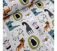VmG-Store Cotton Fabric, Sold by the Metre, 140 cm Wide Fabrics for Sewing, Sewing Fabric, Children's Fabric for Cushions, Baby Clothing, Children's Clothing, DIY (Zoo Animals Bb002