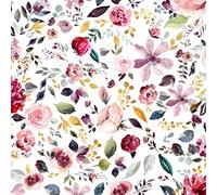 VmG-Store Jersey Fabrics Sold by the Metre for Sewing, Cotton Jersey Sewing Fabric, Children's Fabric, 140 cm Wide, III (Digital Flower White)