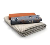 VmG-Store Waffle Pique + Cotton Fabric Set, Colour-Coordinated Waffle Fabric, 100% Cotton Fabric, Tex Standard 100 (Delicate Leaves Grey Set09)