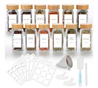 Vmglgig 12 Spice Jar, 120ml Kitchen Glass Spice Jars with Bamboo Lids,Spice Bottles for Home Kitchen Spice, Spice Containers with 246 Label, Pen, Hose Brush, Silicone Funnels (12)
