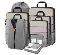 Vmglgig Compression Packing Cubes, 7 PCS Travel Luggage Packing Organizers with Mesh Extensible Suitcase Organiser Bags Set, for Travel or Home Storage (Gery)