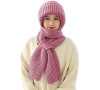Vmhkjo Integrated Ear Protection Windproof Cap Scarf, Knitting Thickening Hat Winter, Winter Fashion Warm Knitted Hat, 2 in 1 cap scarf women,Pink,One Size