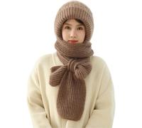 Vmhkjo Integrated Ear Protection Windproof Cap Scarf, Knitting Thickening Hat Winter, Winter Fashion Warm Knitted Hat, 2 in 1 cap scarf women,khaki,One Size