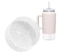 Vmini Protective Glitter Silicone Boot Compatible with 64 oz Stanley Quencher H2.0 FlowState Tumbler With Handle, Anti-Slip Bottom Sleeve for Stanley Cup 64 oz Accessories (Transparent Silver)