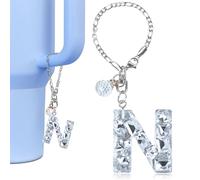 Vmini Tumbler Accessories for Stanley Cup with Handle, Glitter Letter Charms for Stanley 40 oz 30 oz & HydroJug 40 oz Tumbler, Cute Bling Initial Letter Charm Decor for Stanley Cup Accessories (N)