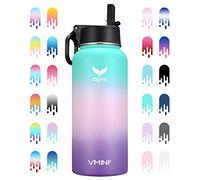 Vmini Water Bottle with New Wide Handle Straw Lid, Wide Mouth Vacuum Insulated 18/8 Stainless Steel, 32 oz, Gradient Mint + Pink + Purple