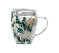Vmiorzq Dry Flowers Glass Coffee Mug, 350ml Double Wall Glass Coffee Mug, Clear Flower Cups with Handle, Heat Resistant Mugs for Beverages