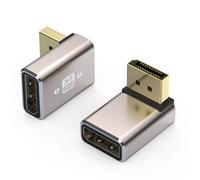 VMOJO 2 Pack DisplayPort Coupler Adapter, Alloy Shell 8K UHD HDR Displayport (DP) 1.4 90 Degree Downward Angle Male to Female Extender Extension Connector Converter 8K@60Hz/4K@144Hz