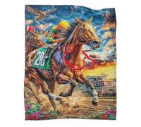 VMPLOKIJH 3D Horse Racing Pattern Fleece Throw, Super Soft Flannel Plush Blanket, Warm Cosy Throw Blanket for Couch Sofa Bedroom Living Room Home 50x60inch(127x152cm)