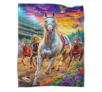 VMPLOKIJH 3D Horse Racing Pattern Plush Fleece Blanket, Soft Warm Flannel Throw Blanket, Cozy for Sofa Couch Bedroom Living Room Home Travel 70x80inch(180x200cm)