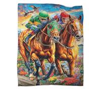 VMPLOKIJH 3D Horse Racing Pattern Plush Fleece Blanket, Soft Warm Flannel Throw Blanket, Cozy for Sofa Couch Bedroom Living Room Home Travel 80x90inch(200x230cm)