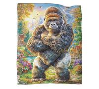 VMPLOKIJH 3D Printed Gorilla Pattern Fleece Blanket, Super Soft Warm Plush Flannel Throw for Sofa Couch Bedroom Living Room Home 70x80inch(180x200cm)