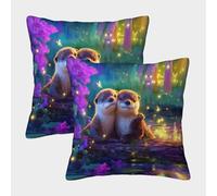 VMPLOKIJH Cute Otter Throw Pillow Covers, Square Throw Pillow Decorative Super Soft Pack of 2 for Sofa Couch Bed 50x50cm