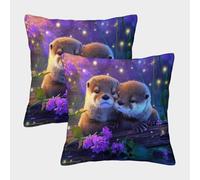 VMPLOKIJH Cute Otter Throw Pillow Covers, Square Throw Pillow Decorative Super Soft Pack of 2 for Sofa Couch Bed 45x45cm