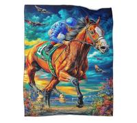 VMPLOKIJH Horse Racing Pattern 3D Flannel Blanket, Soft Plush Fleece Throw, Warm Cozy Lightweight Blanket for Sofa Bed Couch Living Room Bedroom 60x80inch(150x200cm)