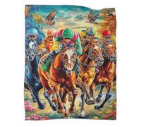 VMPLOKIJH Horse Racing Pattern Throw Blanket 3D Printed, Soft Fleece Flannel Plush Blanket, Warm Cozy Lightweight for Couch Sofa Bedroom Living Room 70x80inch(180x200cm)