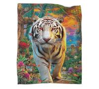 VMPLOKIJH White Tiger Pattern Throw Blanket 3D Printed, Soft Fleece Flannel Plush Blanket, Warm Cozy Lightweight for Couch Sofa Bedroom Living Room 70x80inch(180x200cm)