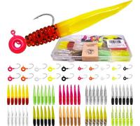 VMSIXVM 80 Pcs Crappie Lures Kit, Crappie Jigs Heads Soft Plastic Baits Worms for Panfish Trout Bass Bluegill Fishing Freshwater Saltwater