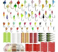 VMSIXVM Ice Fishing Jigs Lures, 180, 170, 160Pcs Glow Micro Winter Jig Heads Hooks Soft Plastic Worm Baits kit for Crappie Walleye Panfish, Ice Fishing Gear Equipment Tackle Accessories