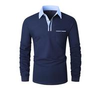 VMSUCIJ Men's Polo Long Sleeve Denim Patchwork Collar Cotton Golf T-Shirt with Real Pocket,Blue 43,XL