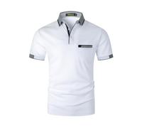 VMSUCIJ Men's Polo Shirts Short Sleeve Cotton Regular-Fit Collared Golf T-Shirts with Real Pocket,White 24,L