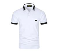 VMSUCIJ Mens Polo Shirts Short Sleeve Slim Fit Cotton Mens Gifts Classic Leather Label Design Sports Golf Polos with Real Pocket,White 39,M