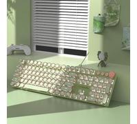 VmugDVoqb V20 Punk Typewriter Mechanical Gaming Keyboard 104 Round Keycaps LED White Backlit Key Wire Separation Design Compatible With PC(Green)