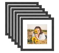 VMUZEDER 12x12 Picture Frame Rustic Black Wood Set of 6,Display Square Pictures 8x8 with Mat or 12x12 Without Mat,Multi Photo Frames Collage for Wall - Gallery Wall Frame Set