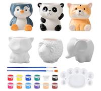 Vmxlso 21 Pcs Paint Your Own Plant Pot Ceramic, 6 Sets Paintable Succulent Plant Pot, Animal Ceramic Plant Pot with Drainage Hole, Bisque Ceramic Planters for Kids Classroom Craft Project Activity