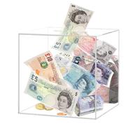 Vmxlso Clear Money Box, 12 x 12 x 12 cm Acrylic Money Box, Clear Piggy Bank for Adults, Break to Open, for Budget and Save, Coin and Cash, Square, Transparent