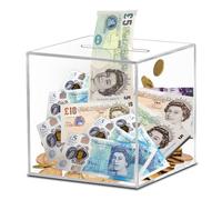 Vmxlso Clear Money Box, 15 x 15 x 15 cm Acrylic Money Box, Clear Piggy Bank for Adults, Break to Open, for Coin and Cash, Save and Budget, Square, Transparent