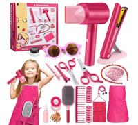 Vmxlso Hairdresser Role Play for Kids, 22Pcs Hairdressing Set With Hair Dryer and Styling Accessories, Pretend Play Barber Toy for Girls Ages 3 Years and Up