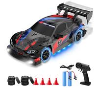 Vmxlso RC Drift Car, 1:24 Remote Control Car, 2.4GHz, 20 KM/h High Speed 4WD, with Cool Lighting, Racing and Drifting Tires, Mini RC Drift car Toy Gifts, for Drifting and Racing, Black