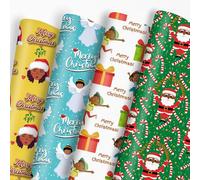 Vnaaem African American Christmas Wrapping Paper Black Santa Gift Wrap Paper Bulk Cute Xmas Designs for Black People Winter Holiday Birthday - 20 X 28 Inches 8 Folded Sheet