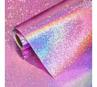 Vnaaem Pink Holographic Wrapping Paper Roll - Metallic Foil Stars Design Gift Wrap for Birthday Kpop Party Graduation Wedding Baby Shower(17 IN x 16.5 Ft)
