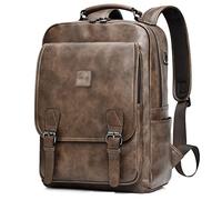 VNABO Retro Laptop Backpacks Classic Pu Leather Backpack 14 Inch Leather Laptop Backpack Large Capacity Daypack Leisure Travel Portable Backpack Daily Use