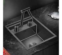 VNATWGOO Hidden Drop in Kitchen Sink Stainless Steel, Small Bar Size with Foldable Faucet & Drain Black-320X430mm