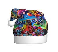 vnbbma Abstract Mushroom Colorful Mandala Print Christmas Hats for Adults, Soft Plush with Fluffy Trim, Lightweight Warm for Xmas Eve, New Year's Celebrations or Costume