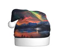 vnbbma aurora Print Christmas Hats for Adults, Soft Plush with Fluffy Trim, Lightweight Warm for Xmas Eve, New Year's Celebrations or Costume